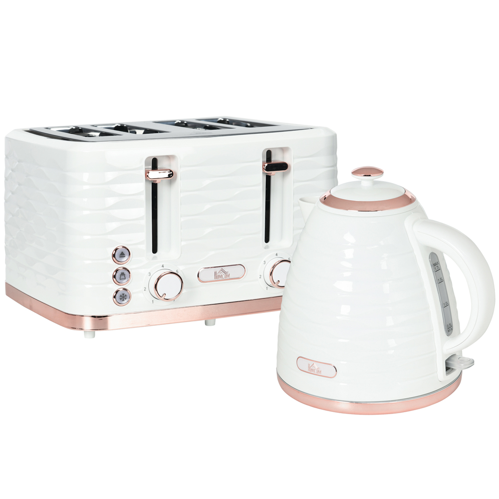 HOMCOM 800-209V70CW White Ripple 4 Slot Toaster 1600W Image 4