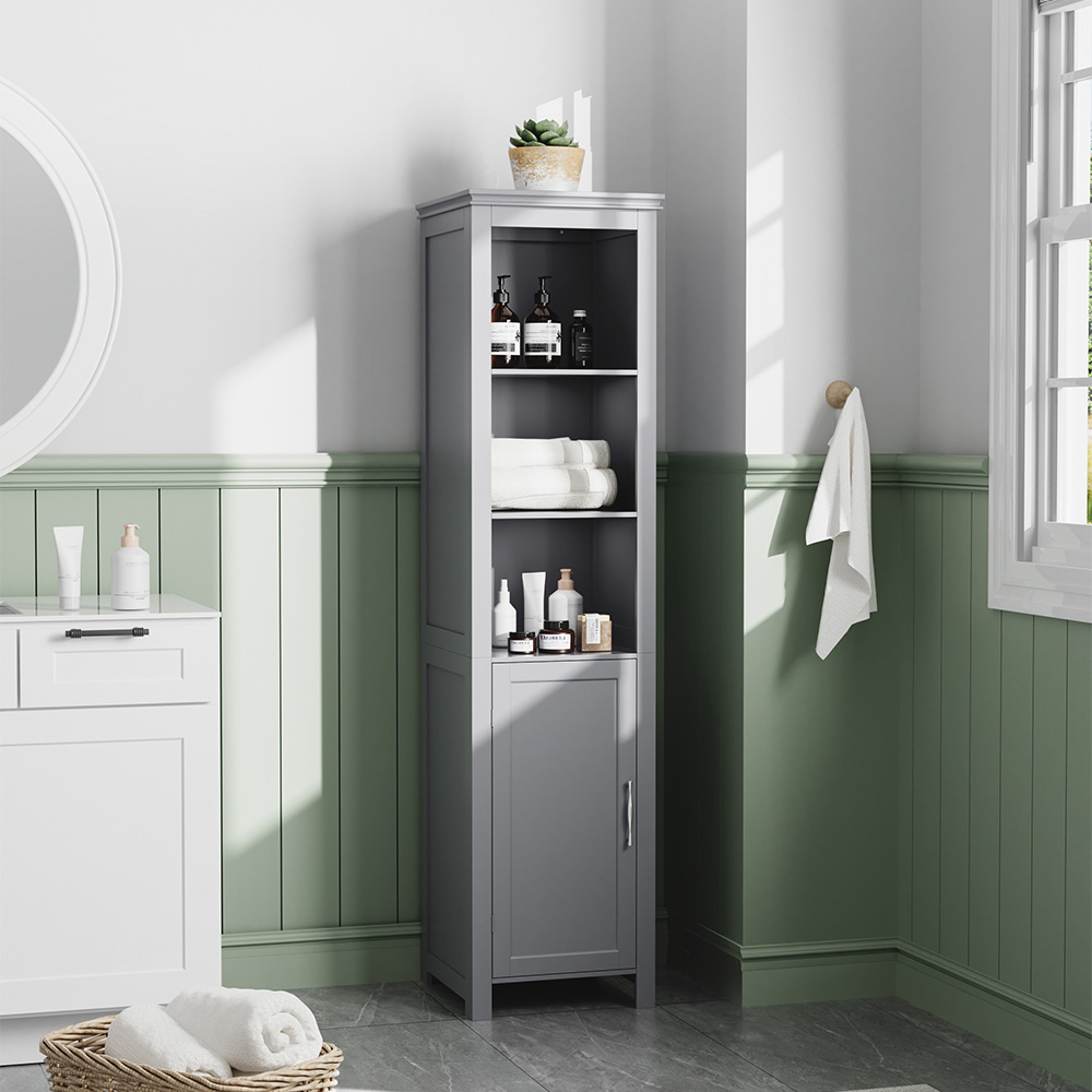 H&O Direct Single Door Grey Freestanding Bathroom Cabinet Image 5