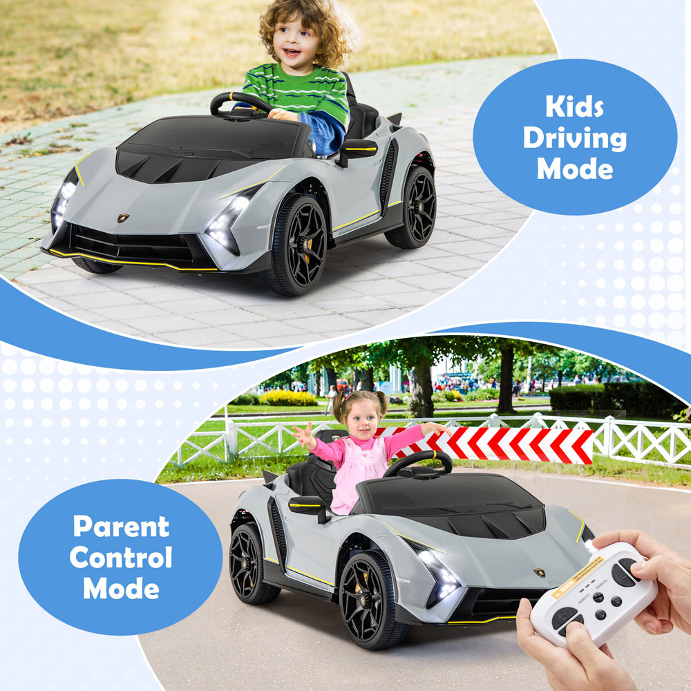 Costway Kids Grey Licensed Lamborghini 4WD Ride On Car with 3 Speeds and Music 12V Image 2