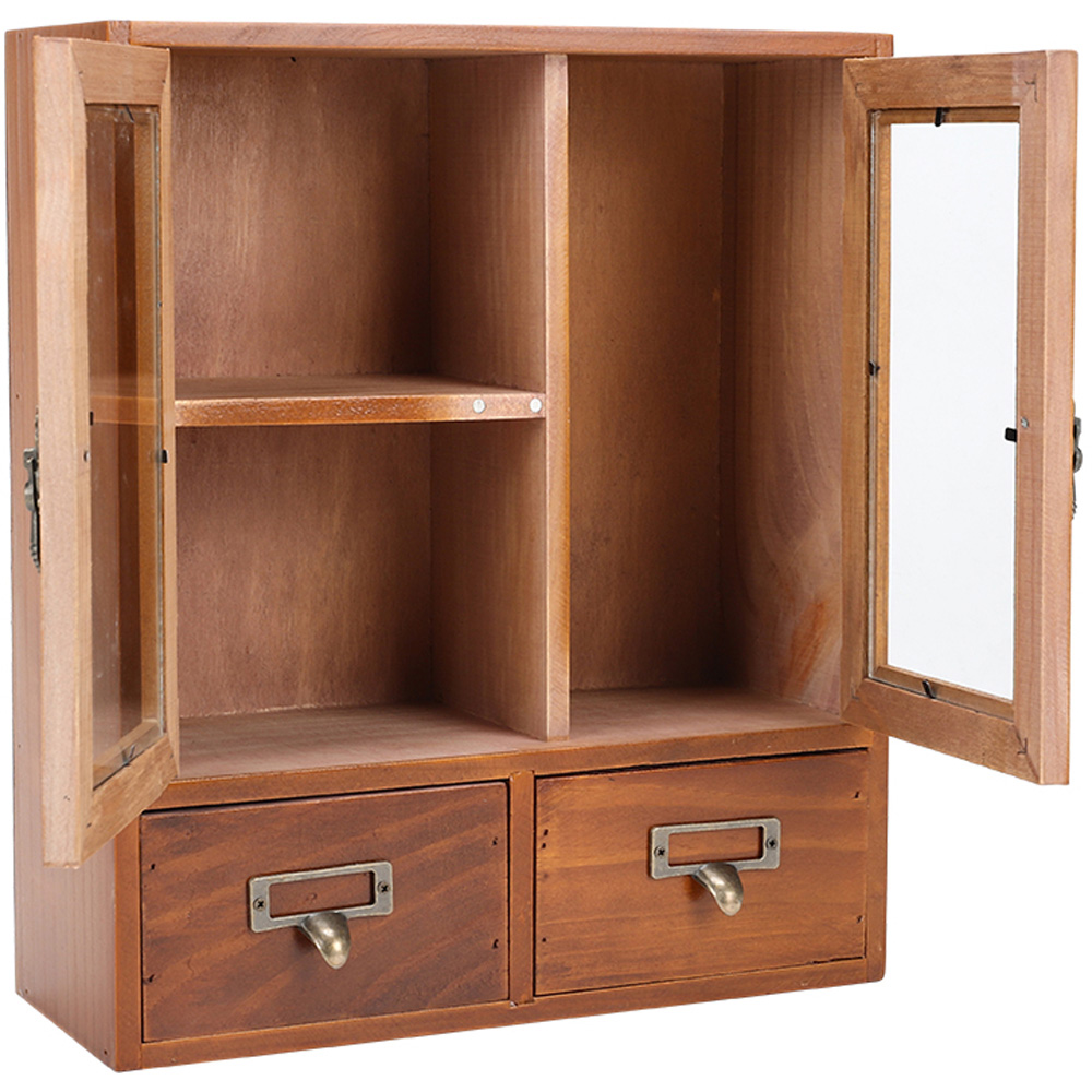 Living and Home 2 Door 2 Drawer Vintage Wooden Desktop Organiser Image 5