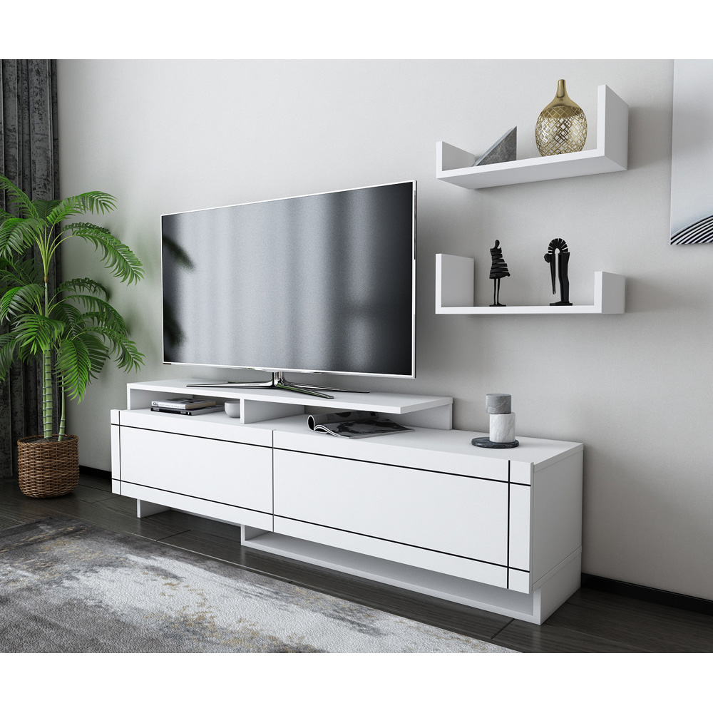 Decorotika Tamy 2 Door 2 Shelf White TV Unit Image 5