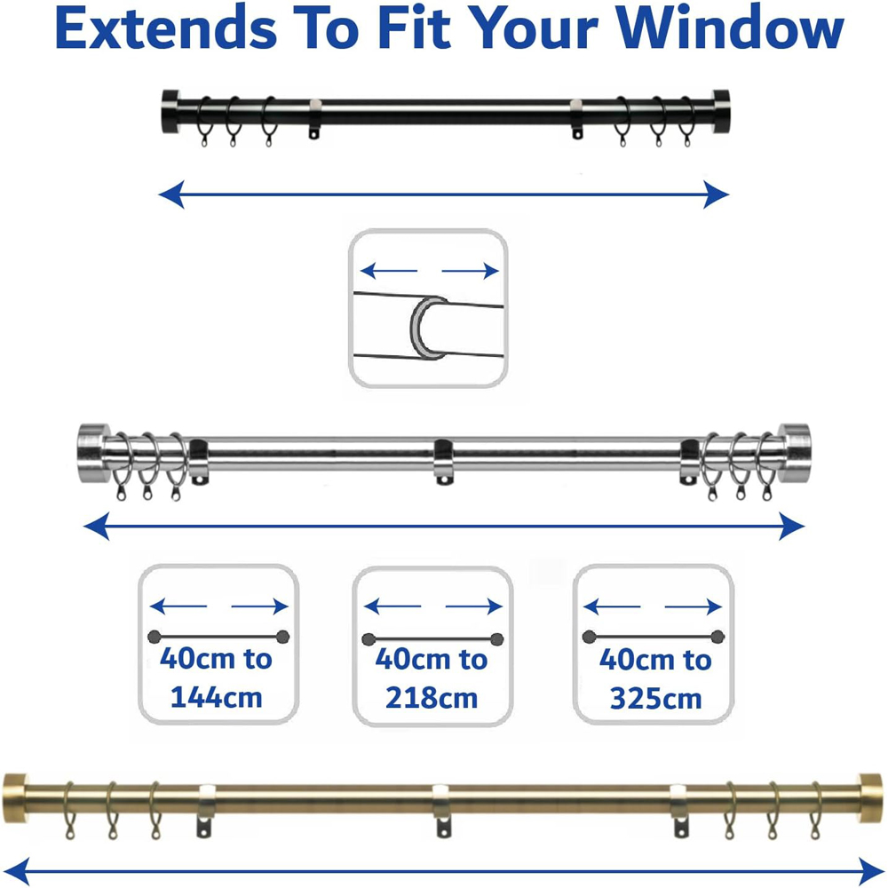 Home Treats 40 to 144cm Extendable Chrome Flat Curtain Pole Image 9