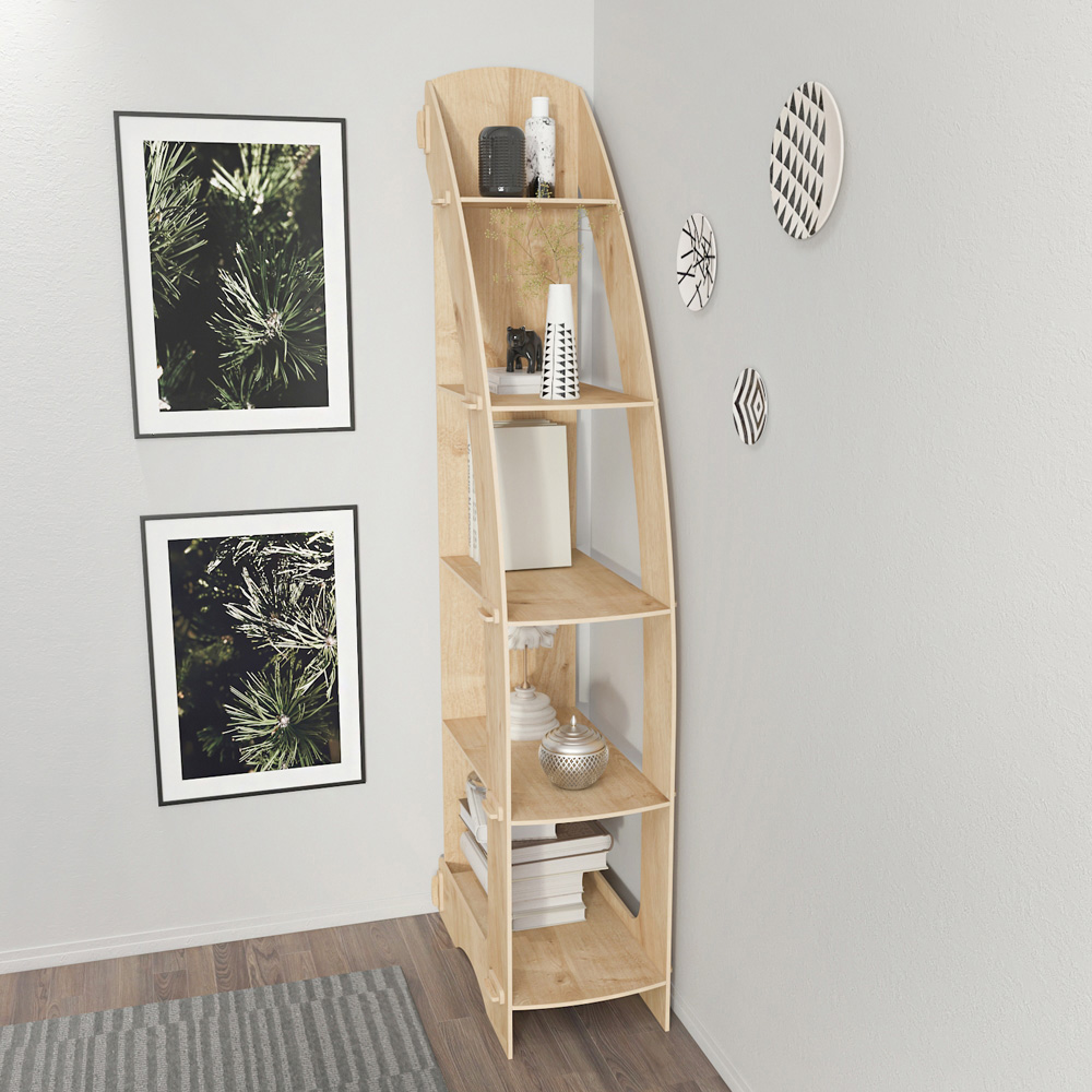 Decorotika Orsa 5 Shelf MDF Corner Bookcase Image 7