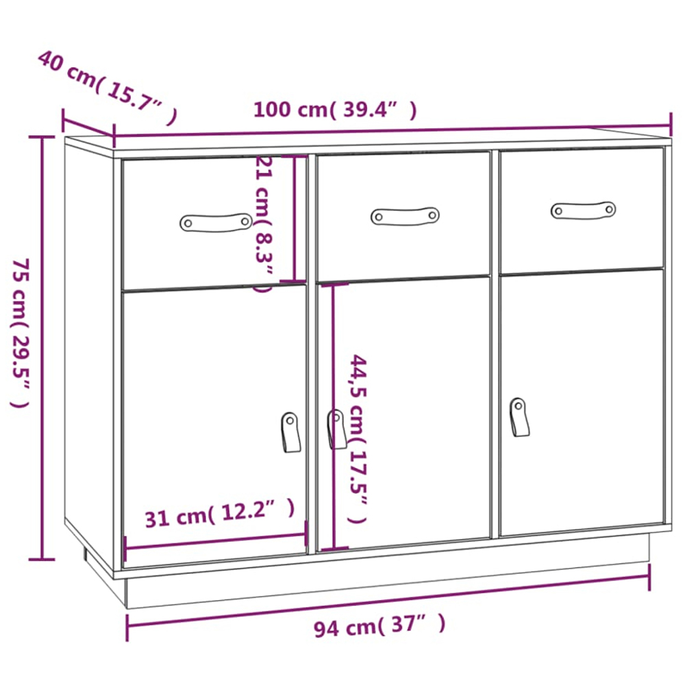vidaXL 3 Door 3 Drawer White Solid Pine Wood Sideboard Image 9