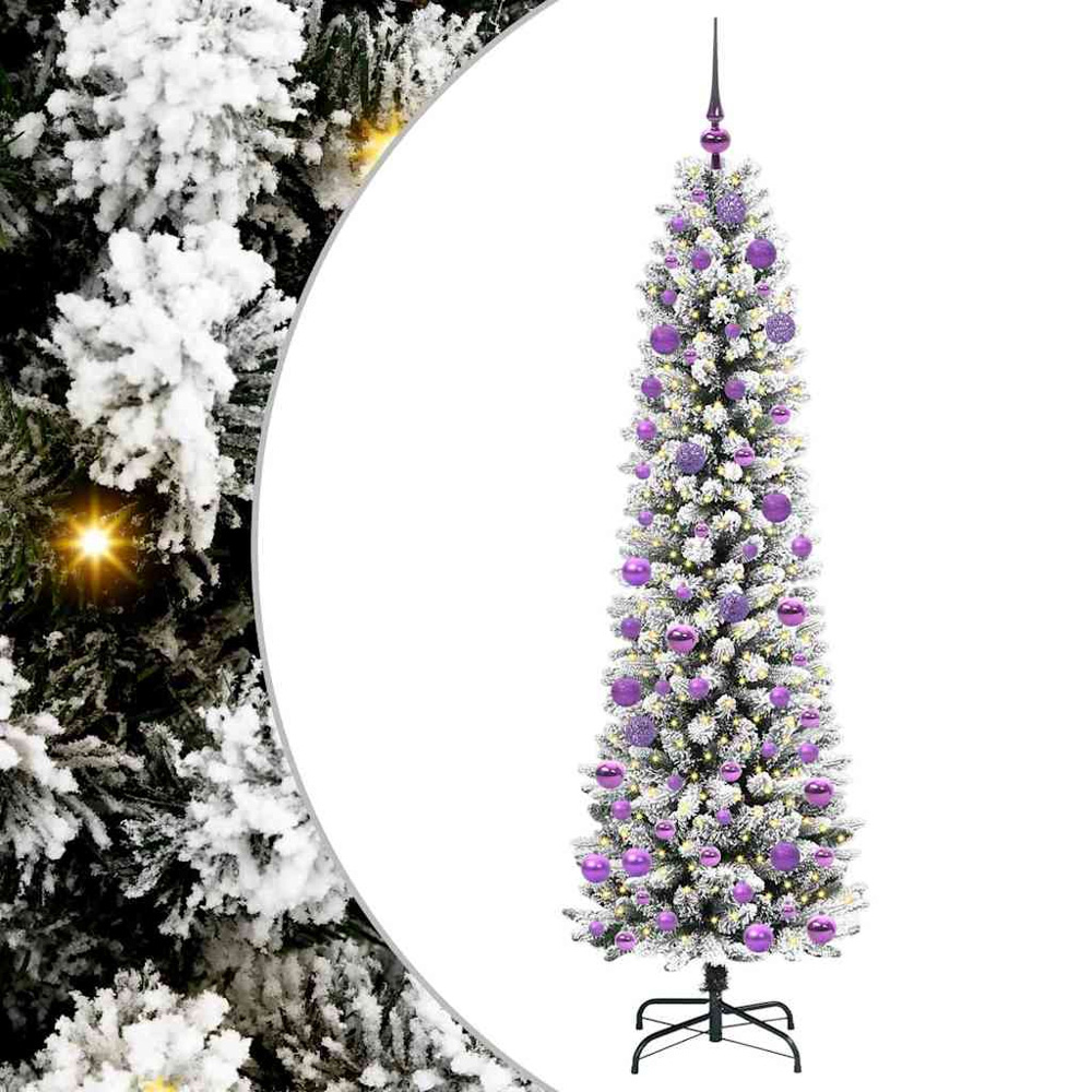 vidaXL Pre-Lit Warm White LED and Lilac Baubles White Artificial Christmas Tree with Stand 6ft Image 2