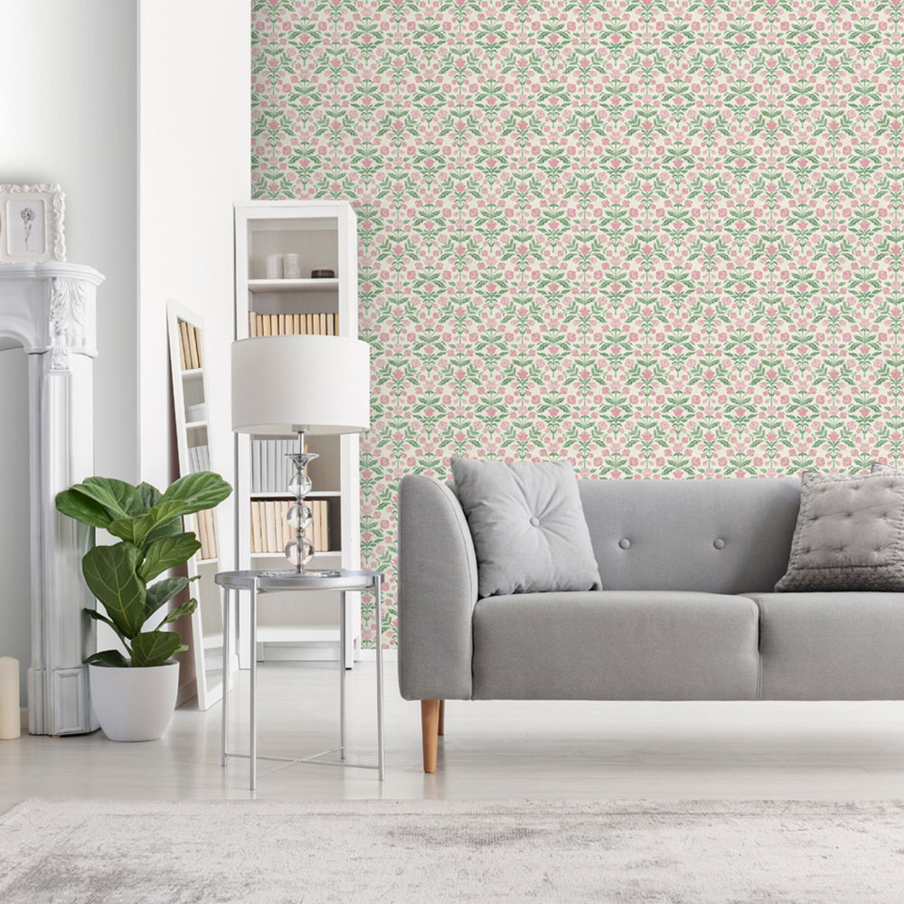 Arthouse Floral Damask Green and Pink Wallpaper Image 3