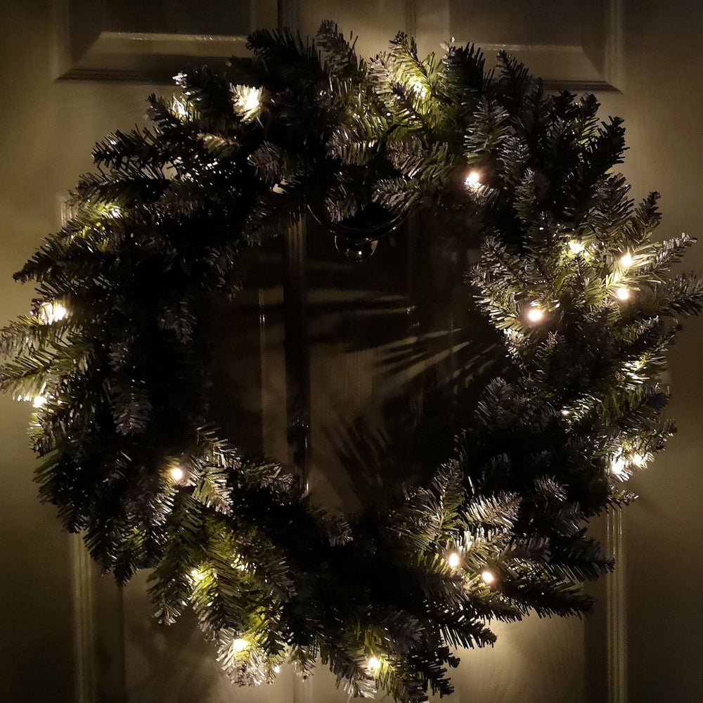Samuel Alexander Warm White LED Snow Tipped Christmas Wreath Green 60cm Image 5