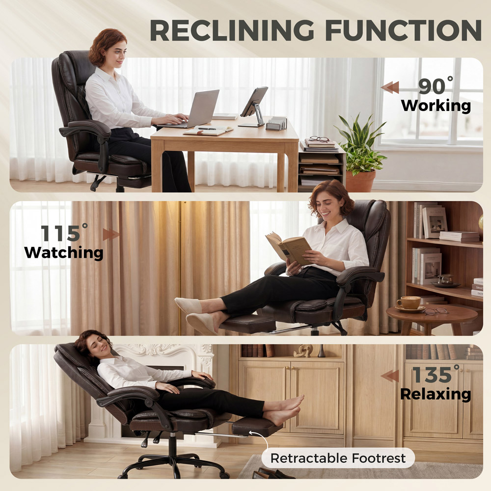 HOMCOM Brown High Back Home Office Reclining Chair Image 5