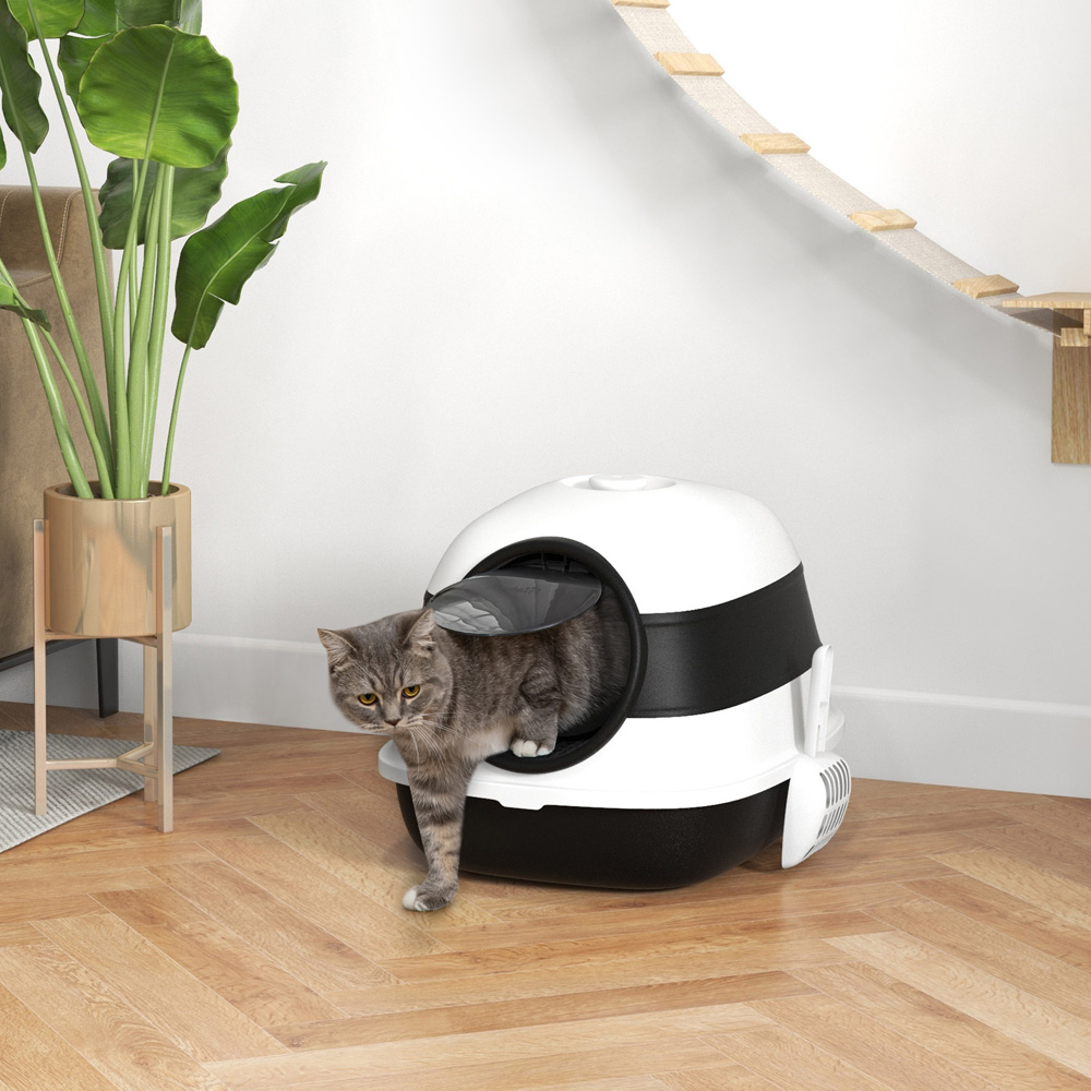 PawHut Black and White Foldable Cat Litter Box 38 x 41 x 52cm Image 2