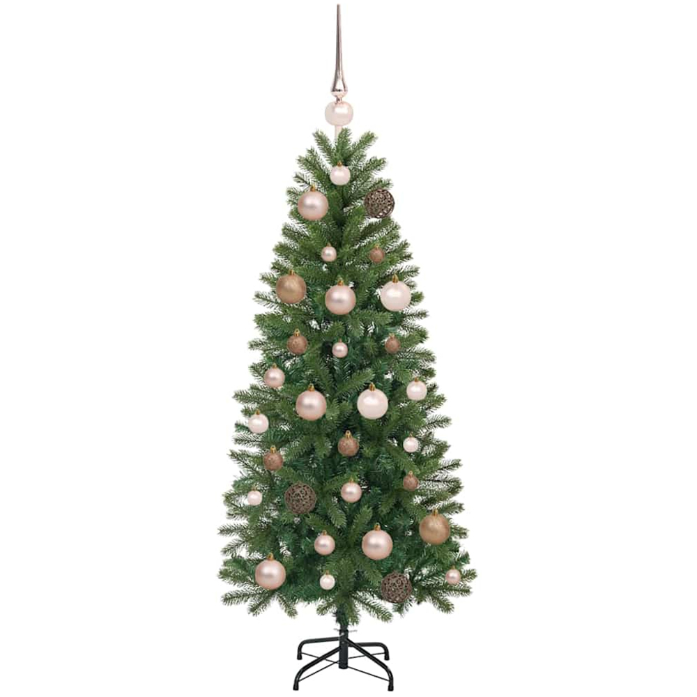 vidaXL Pre-Lit Rose Gold Baubles Green Artificial Christmas Tree 4ft Image 4