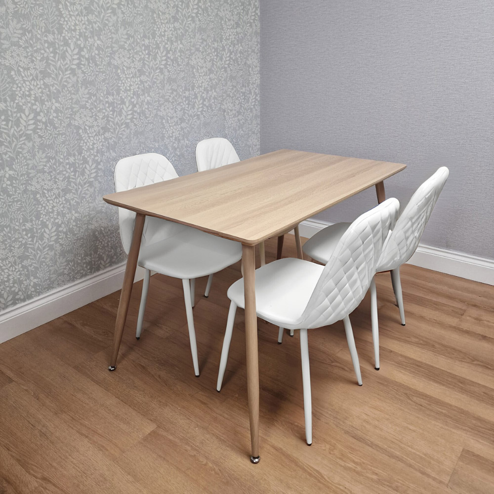 Kosy Koala 4 Seater Faux Leather Wood Dining Set White Image 7