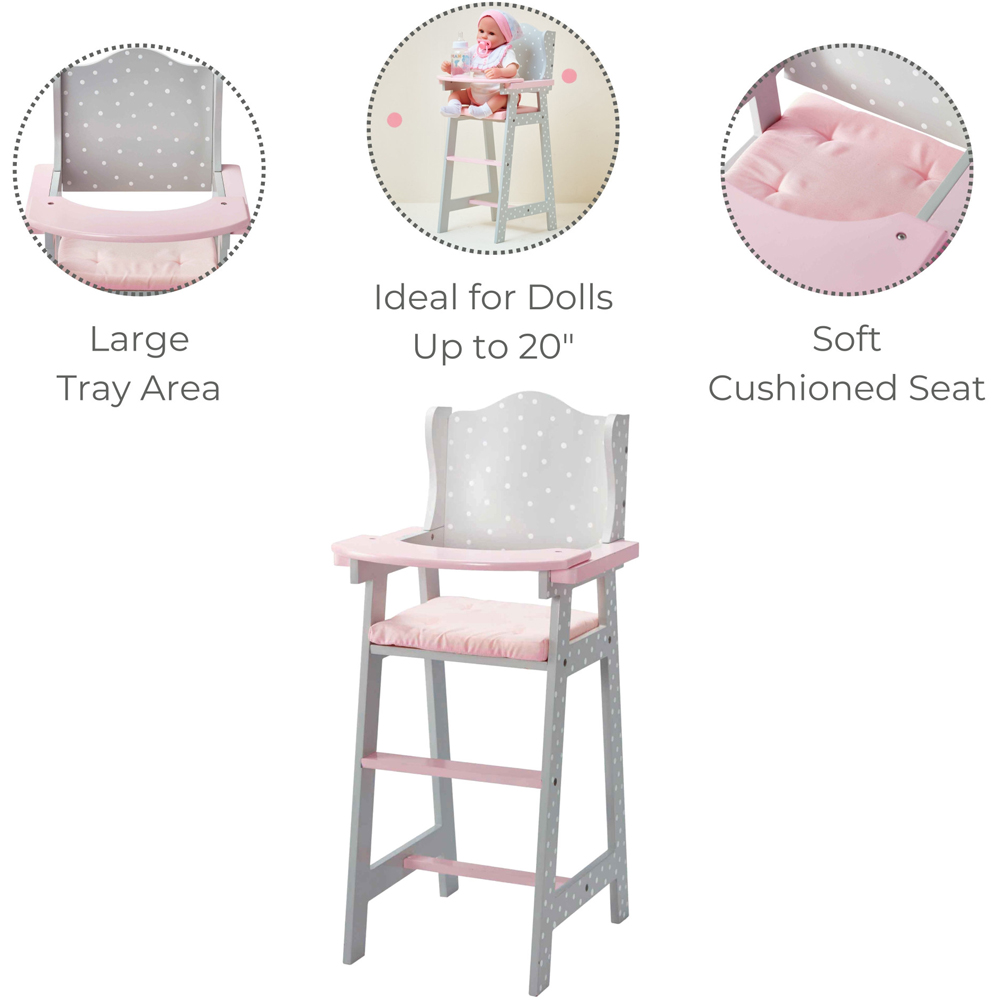 Teamson Kids Olivia's Little World Grey Polka Dots Princess Baby Doll High Chair Image 7