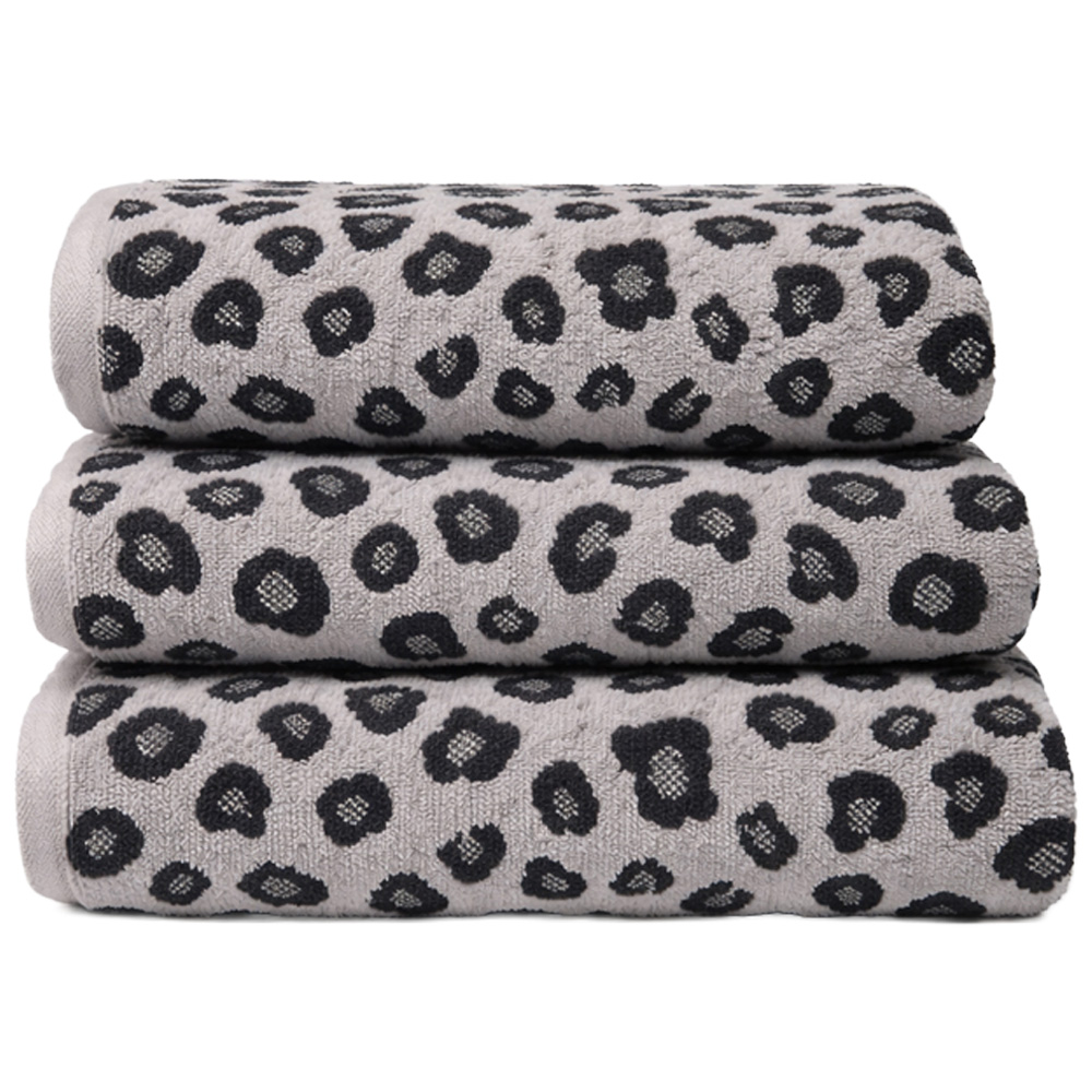 Bellissimo Home Turkish Cotton Grey Leopard Jacquard Bath Towel Image 1
