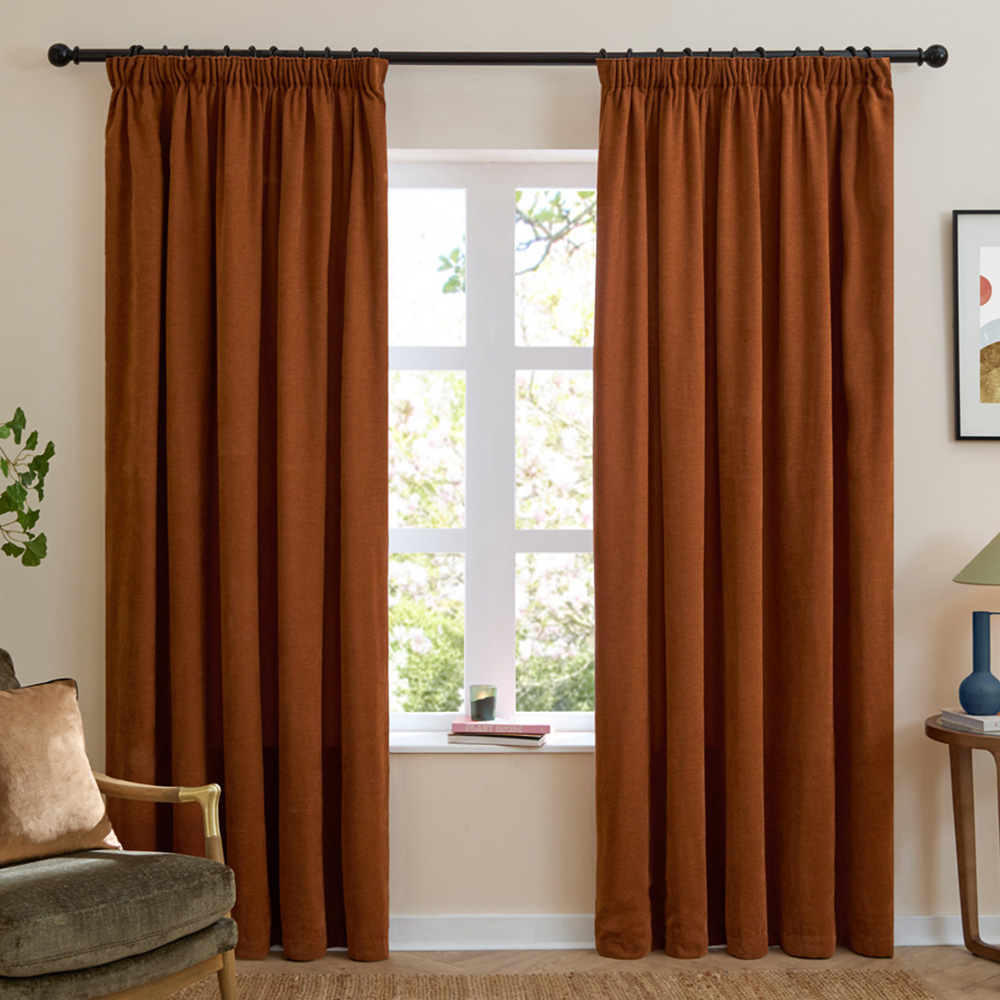 Furn Soft Chenille Rust Blackout Pencil Pleat Curtains 229 x 229cm Image 1