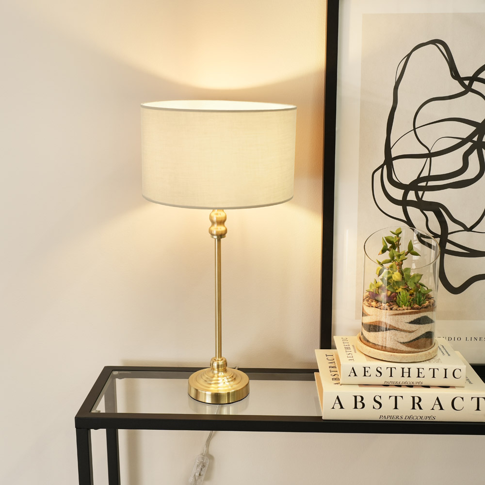 ValueLights Maggie Grey and Gold Drum Shade Candlestick LED Table Lamp Image 2