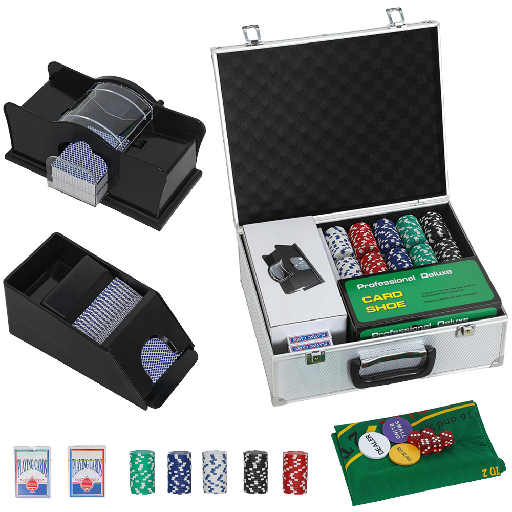 SPORTNOW 300 Piece Texas Holdem Poker Chips Set with Card Shuffler and Shoe Image 3
