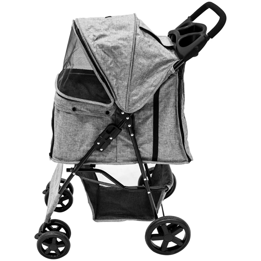 Monstershop Woven Grey Pet Stroller with Rain Cover and Caddy Bag Image 3