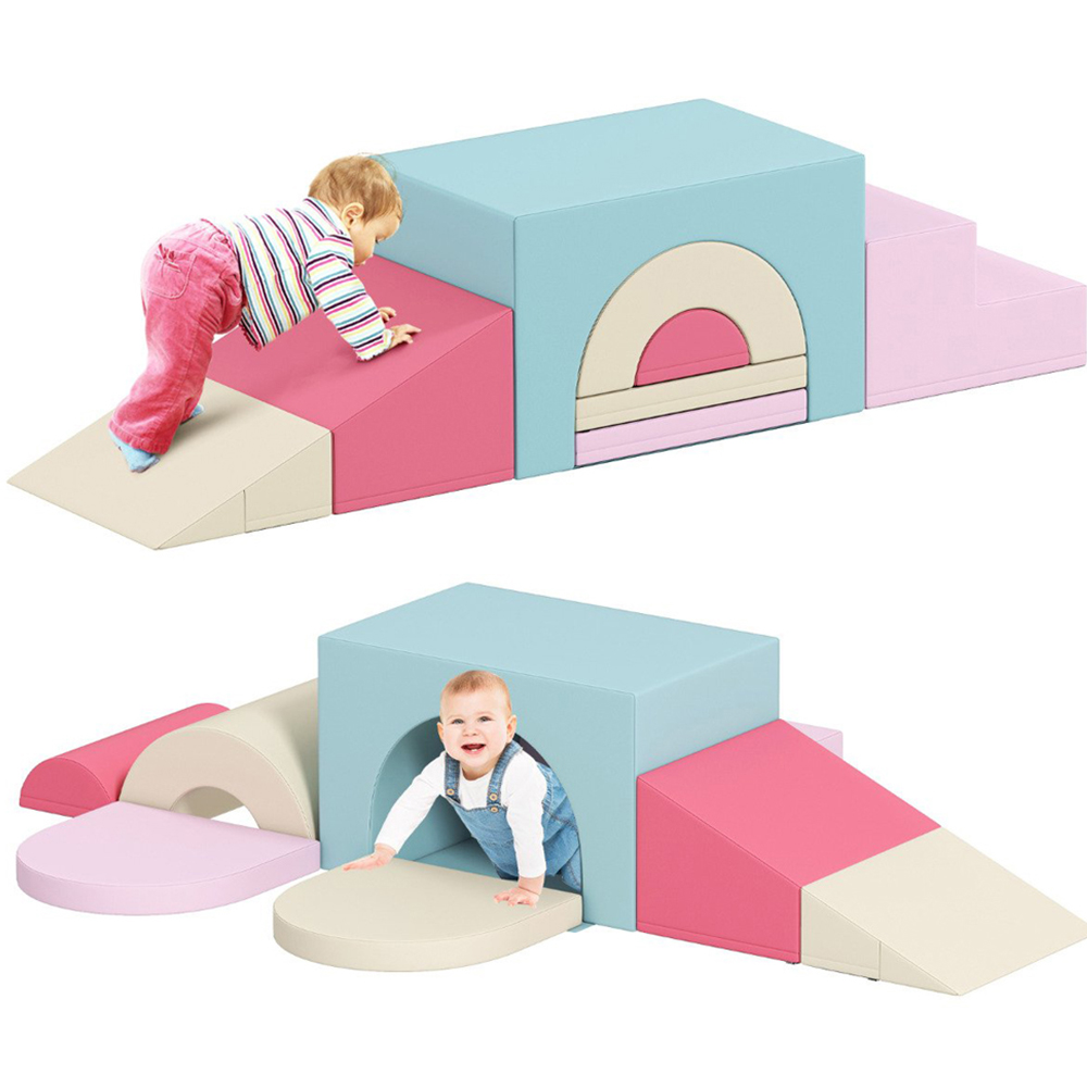 Costway Pink Foam Climbing Indoor Block Set 7 Piece Image 4