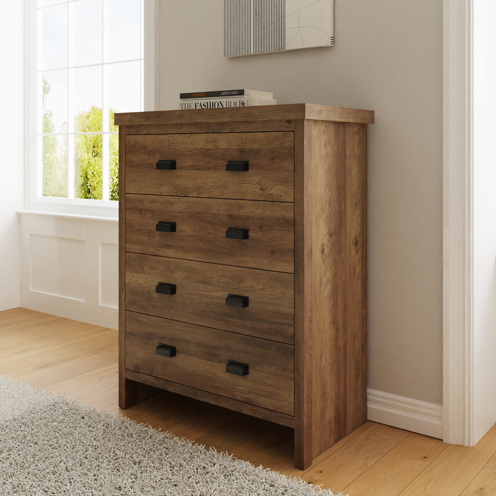 GFW Boston 4 Drawer Knotty Oak Chest of Drawers Image 8