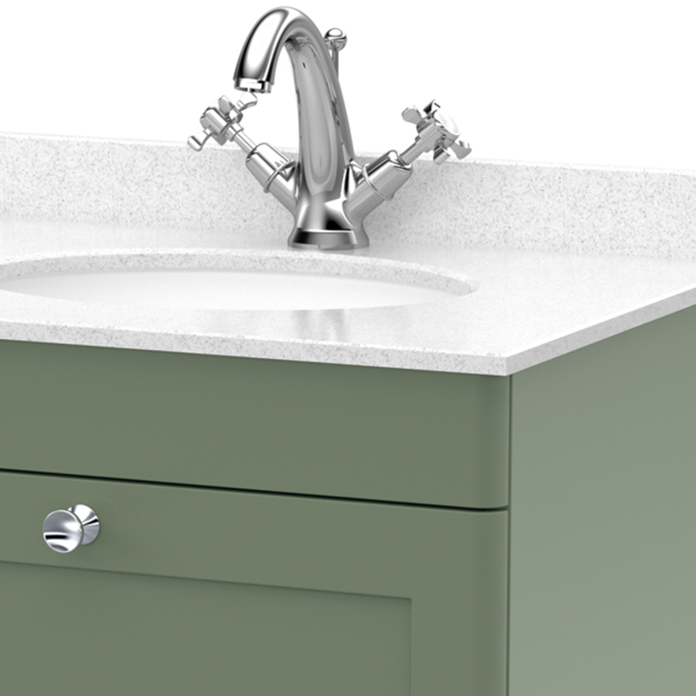 nuie Classique Single Drawer Satin Green and White Wall Hung Unit and 1 Tap Hole Marble Basin 600mm Image 2