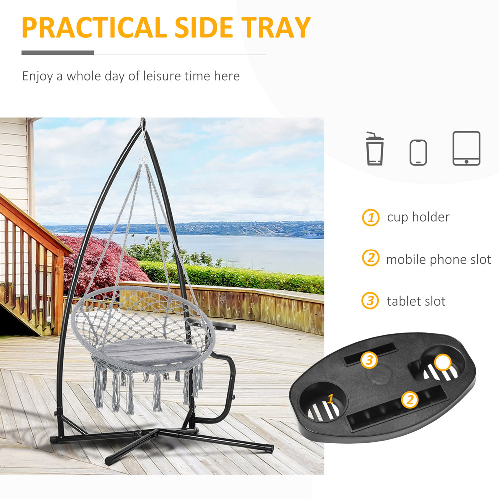 Outsunny Black Hanging Swing Chair Stand with Side Tray Image 5