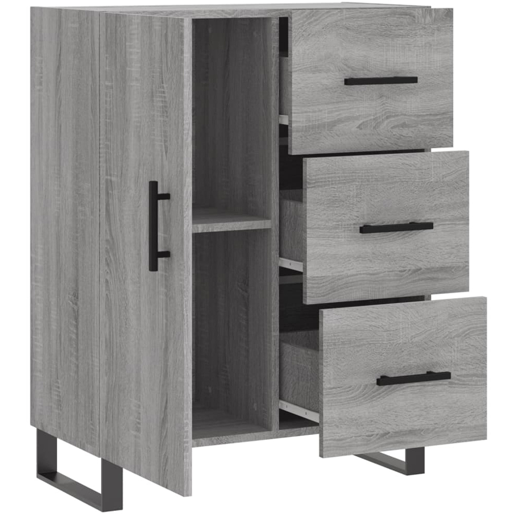 vidaXL Single Door 3 Drawer Grey Sonoma Wooden Sideboard Image 6