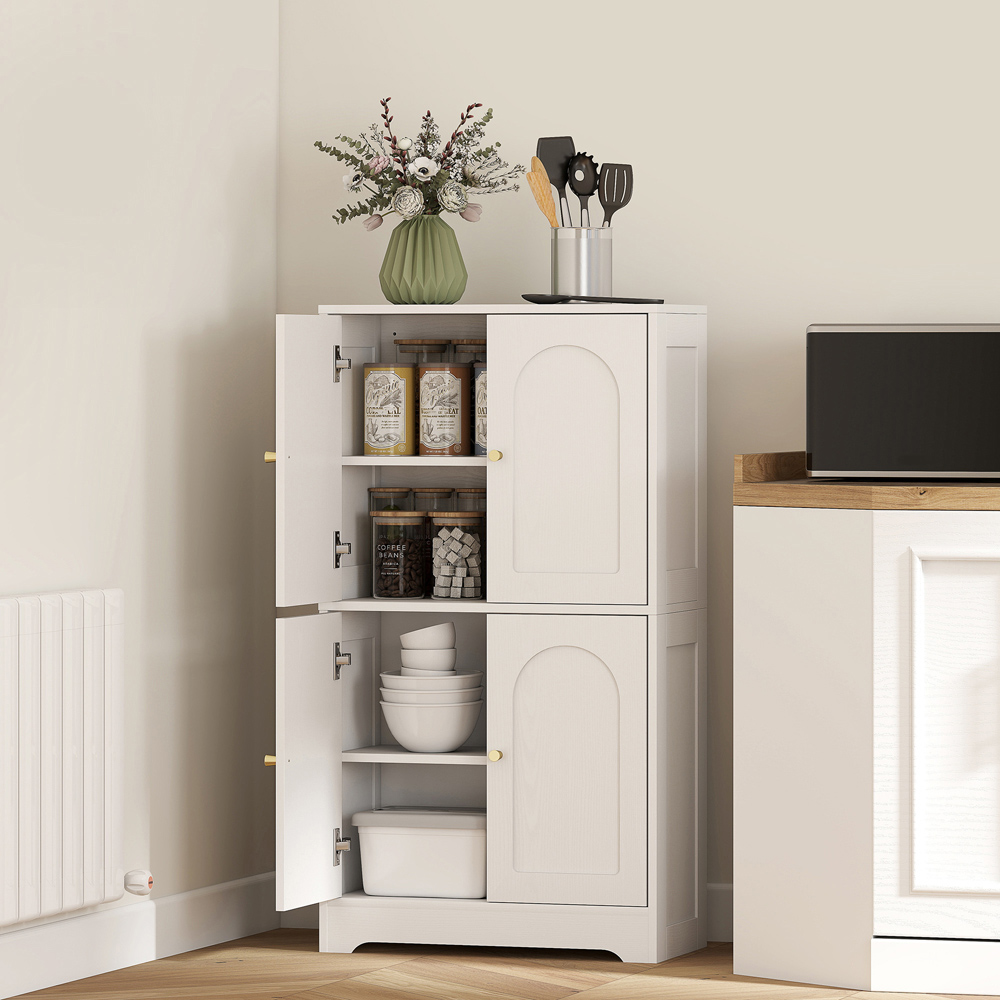 HOMCOM 4 Door White Arched Kitchen Cupboard Image 3