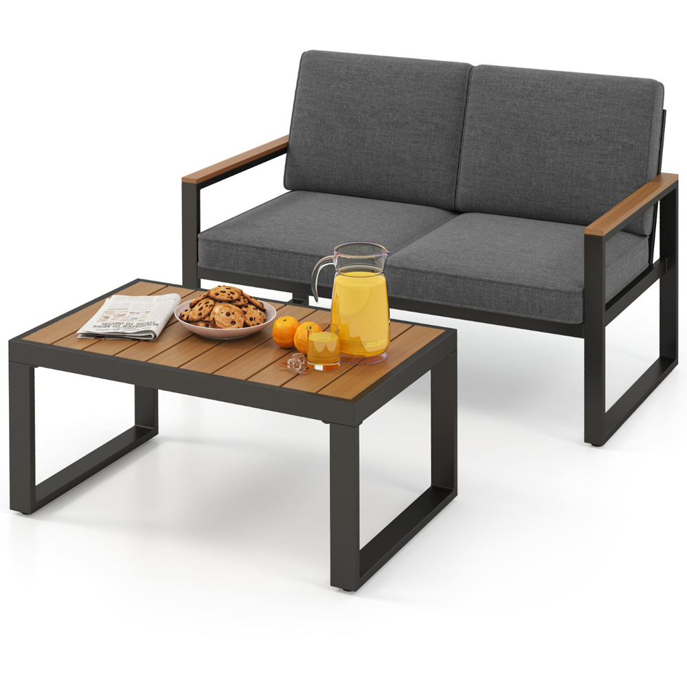 Costway 2 Seater Patio Aluminium Furniture Set Grey Image 3