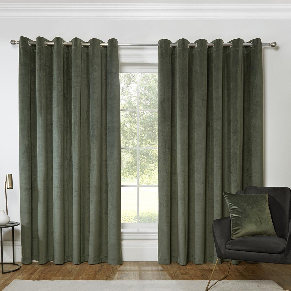 Divante Vermont Velvet Blackout Curtains - Olive / 168cm / 137cm Image 2