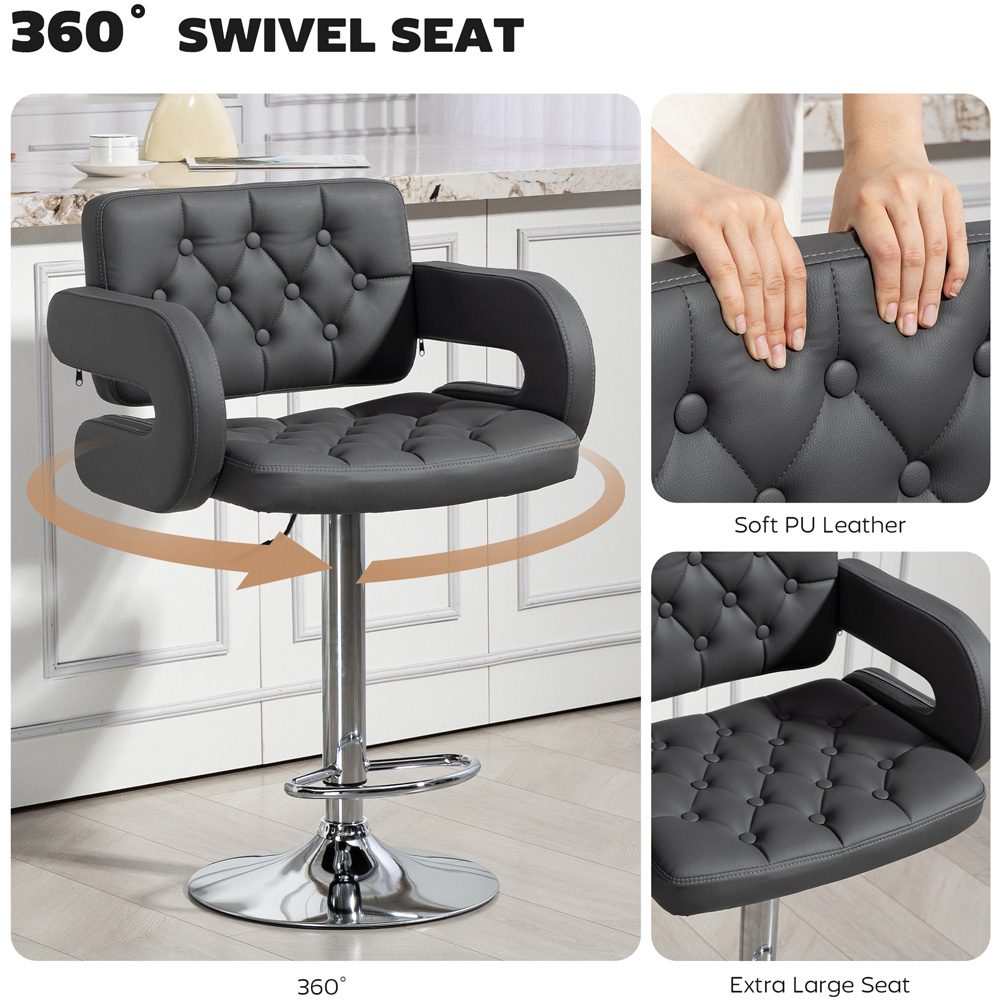 Portland Grey PU Leather Height Adjustable Swivel Bar Stool Image 5