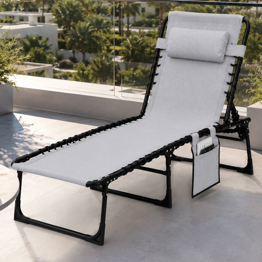 Shatchi Grey Foldable Sun Lounger with Adjustable Backrest Image 1