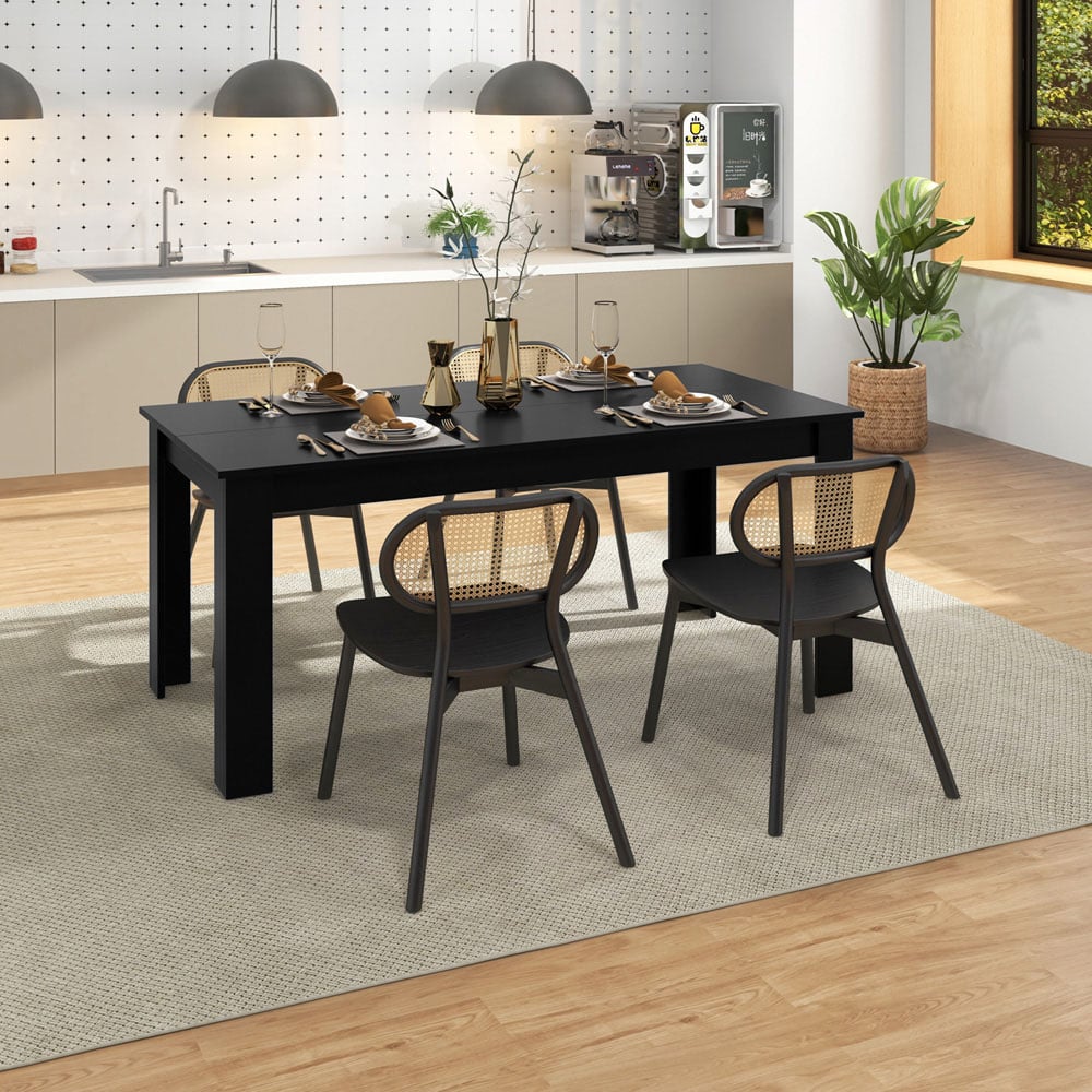 Costway 6 Seater Rectangular Dining Table Black Image 4