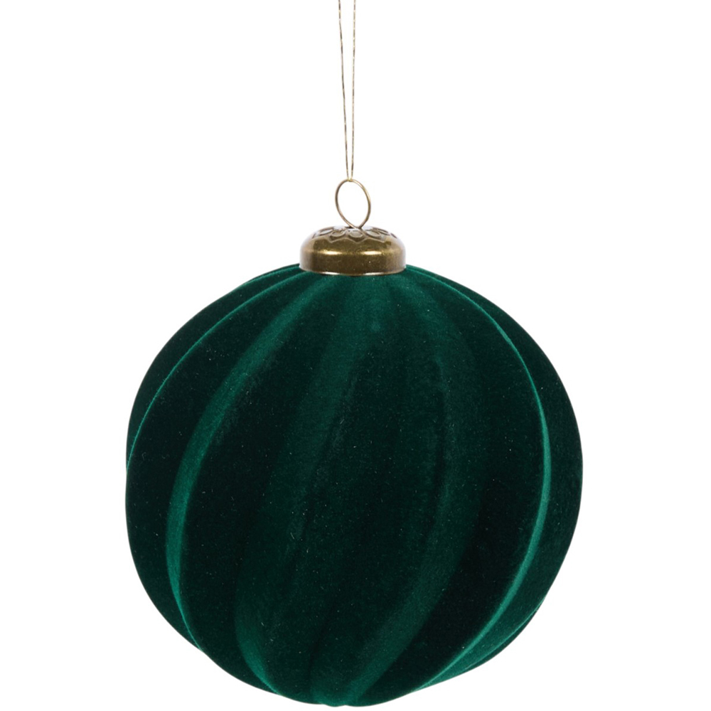 Pack of 9 Flocked Pattern Baubles Green Image 3