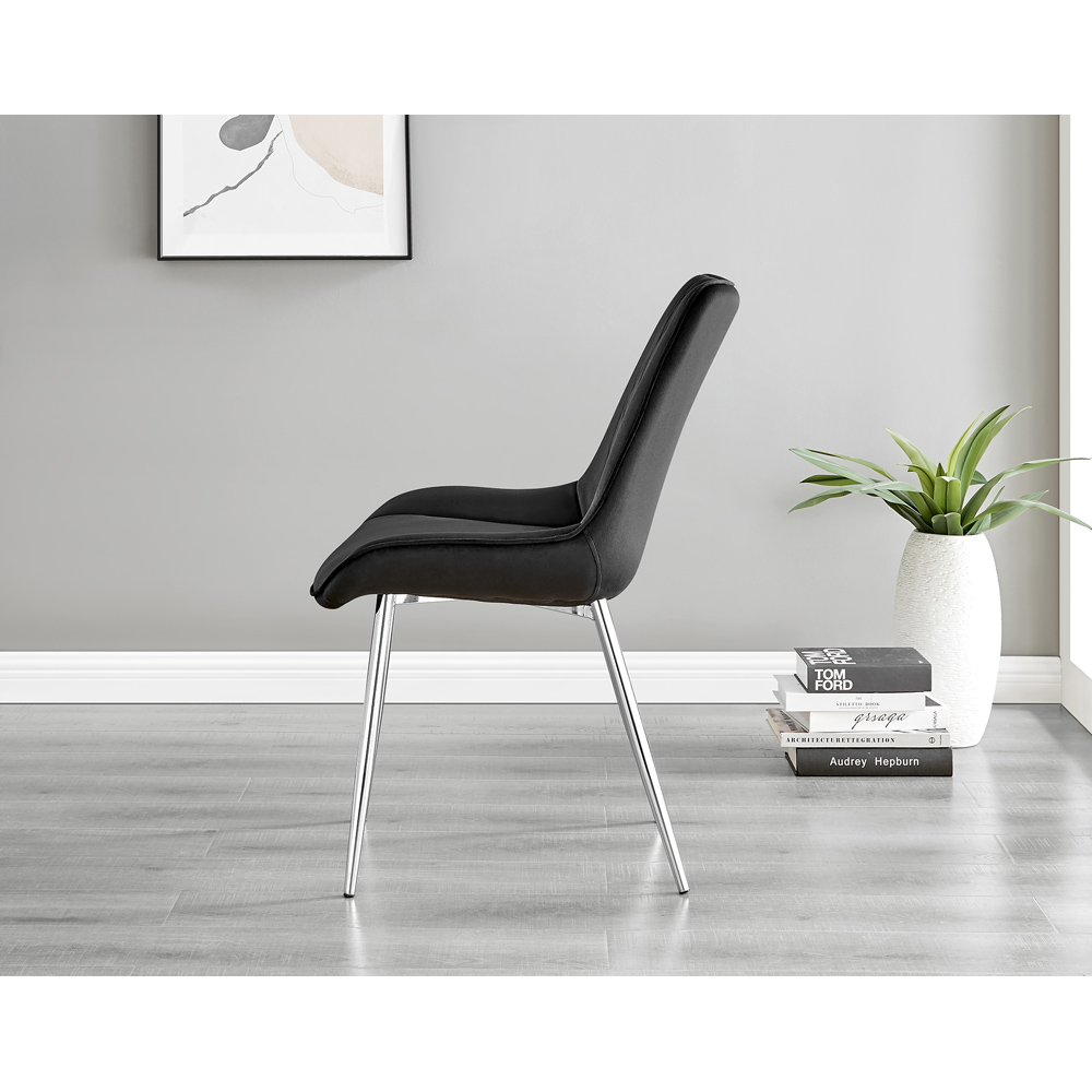 Furniturebox Cesano Set of 2 Black and Chrome Velvet Dining Chair Image 3