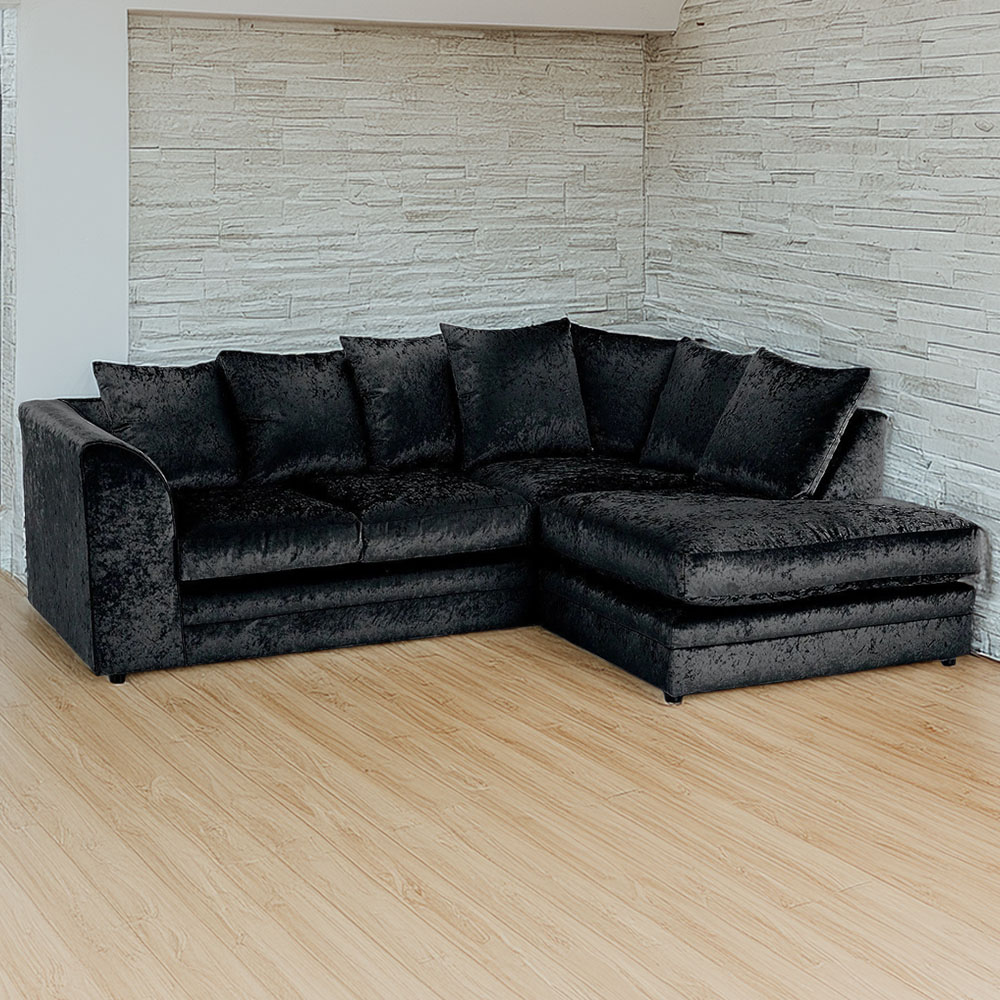 Portland Canolo Luxury 3 Seater Black Crush Velvet Right Hand Corner Chaise Sofa Image 1