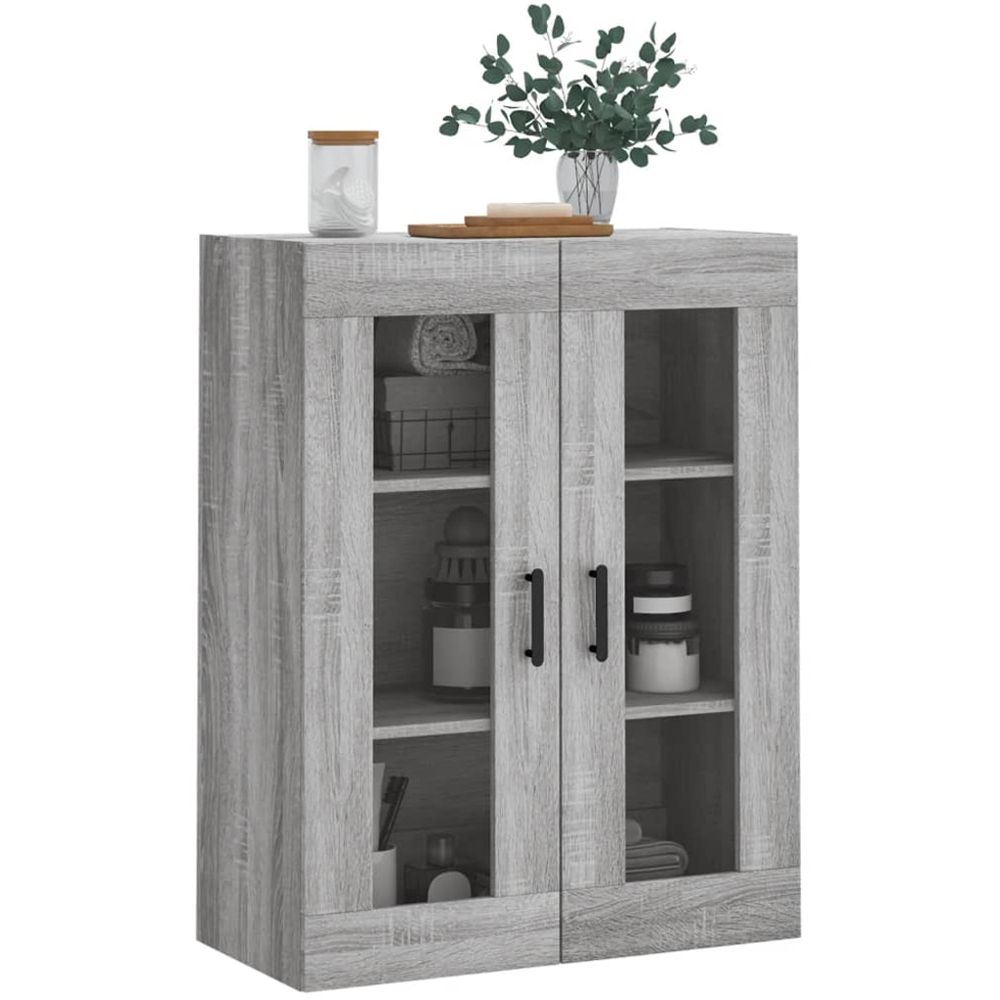 vidaXL 2 Glass Door Grey Sonoma Wall Mounted Cabinet Image 3