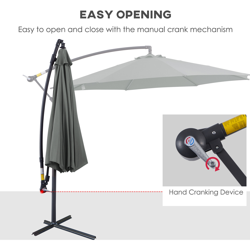 Outsunny Grey Crank and Tilt Cantilever Banana Parasol with Cross Base 3m Image 4