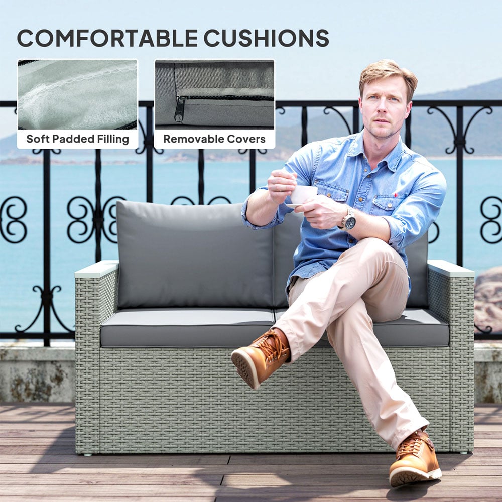 Outsunny 4 Seater Light Grey Rattan Garden Furniture Set Image 5