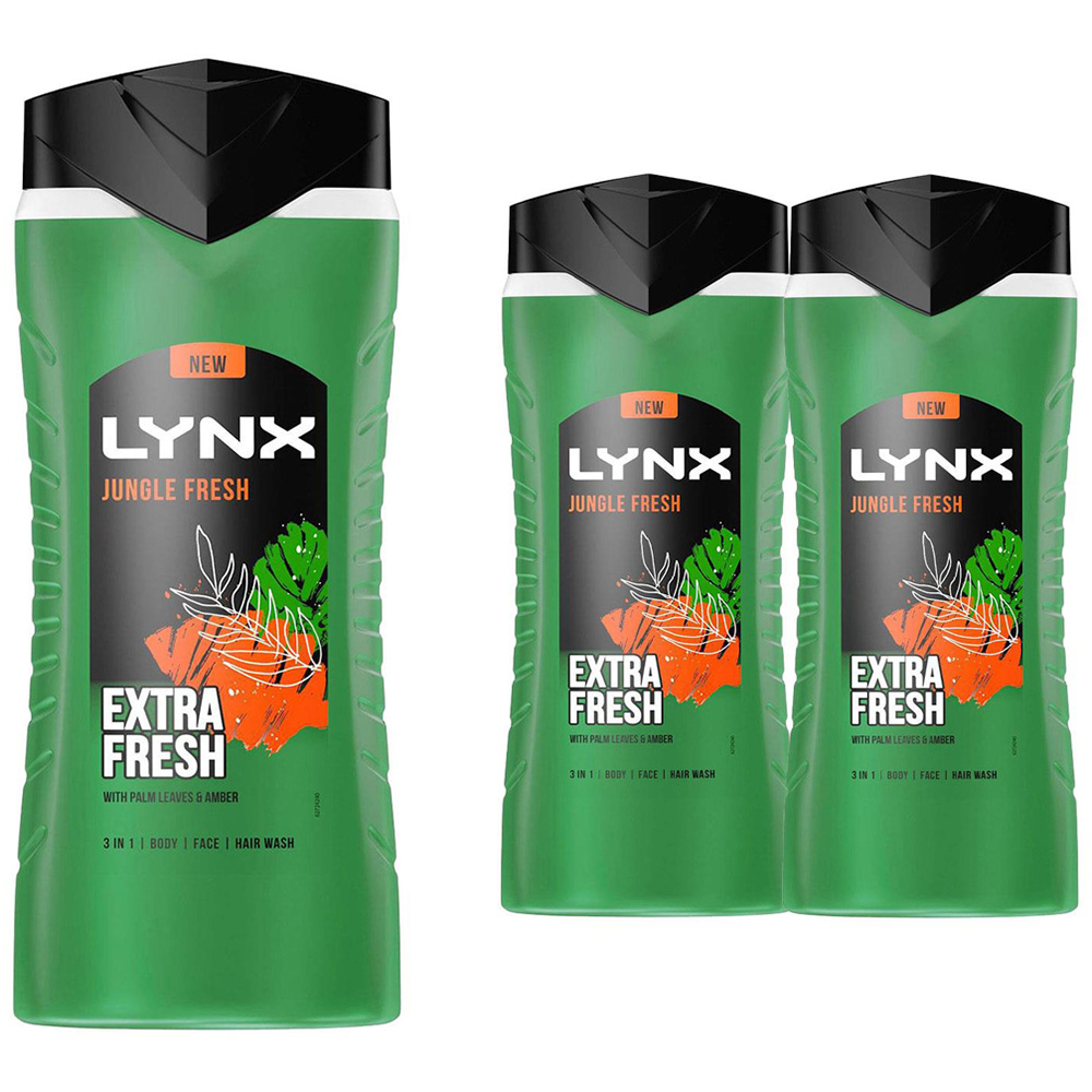 Lynx Extra Fresh Jungle Fresh 3-in-1 Shower Gel  500ml 3 Pack Image 1