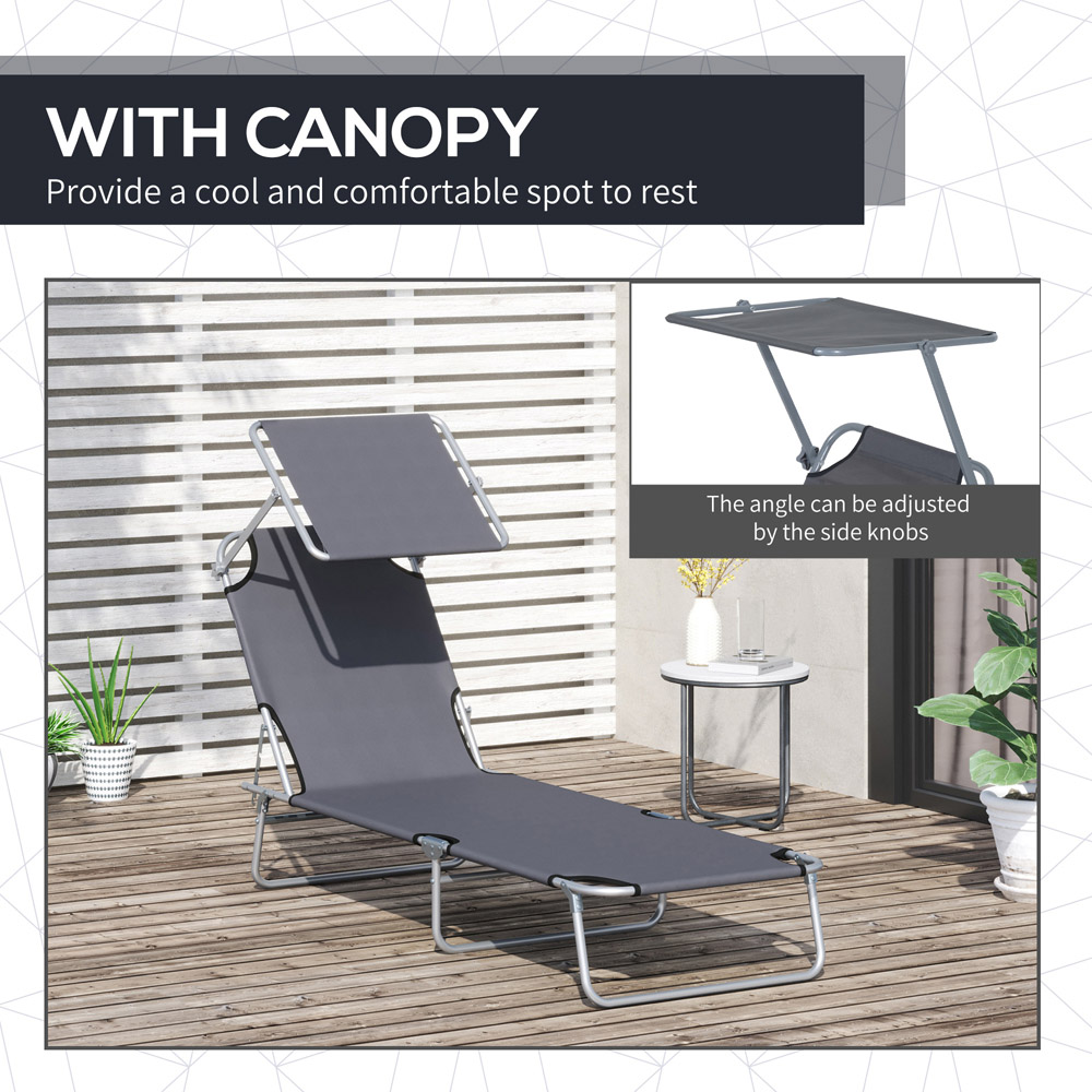 Outsunny Grey Foldable Sun Lounger with Sunshade Awning Image 6