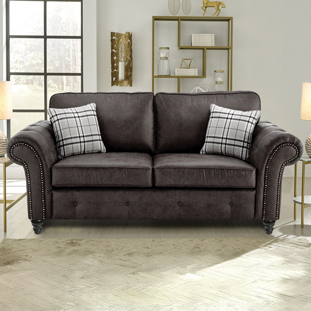 Portland Oakana Luxury 3 Seater Black Leather Sofa Image 1