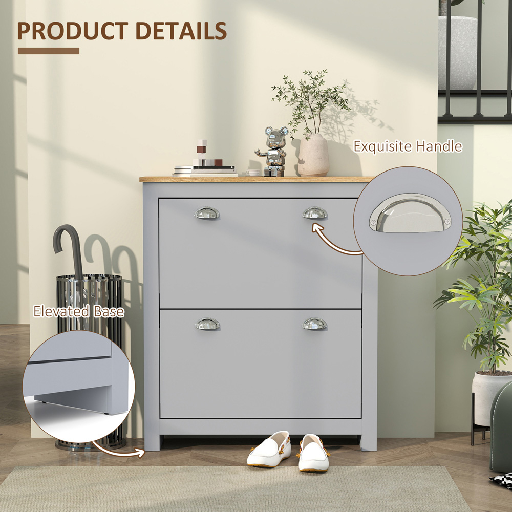 HOMCOM 2 Drawer Grey Flip Door Narrow Shoe Cabinet Image 6