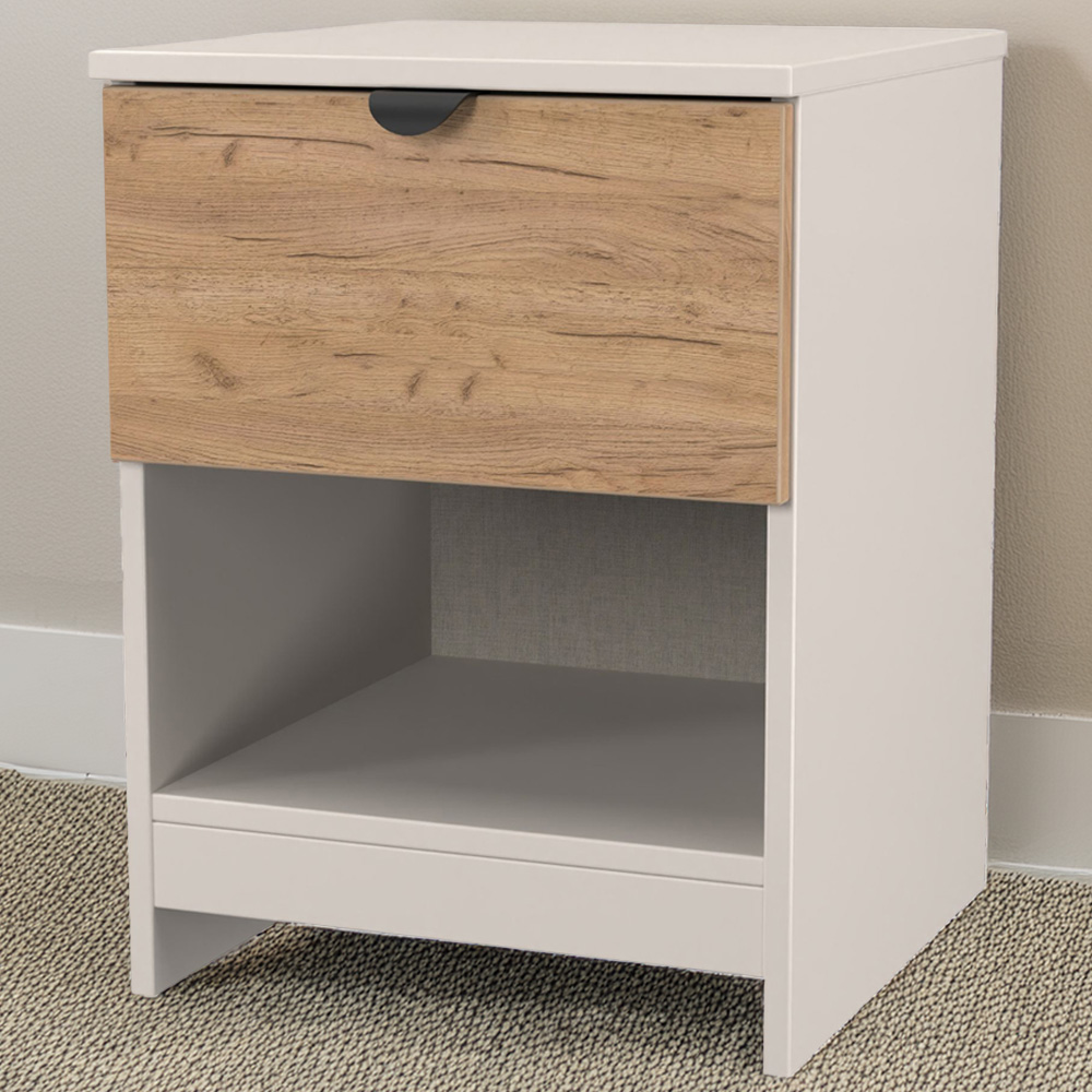 Crowndale Bora Single Drawer Single Shelf Gold Oak and Kashmir Bedside Cabinet Image 1