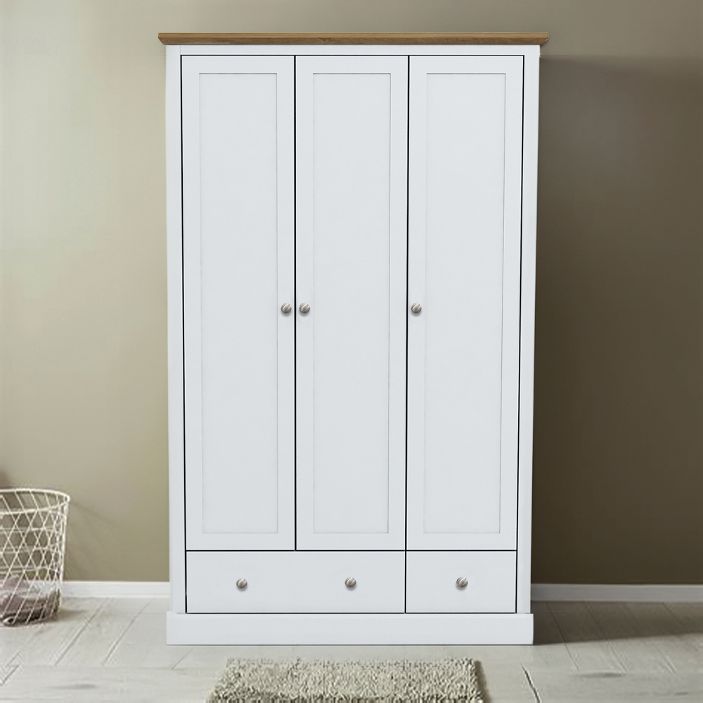 LPD Furniture Devon 3 Door 2 Drawer White Wardrobe Image 4