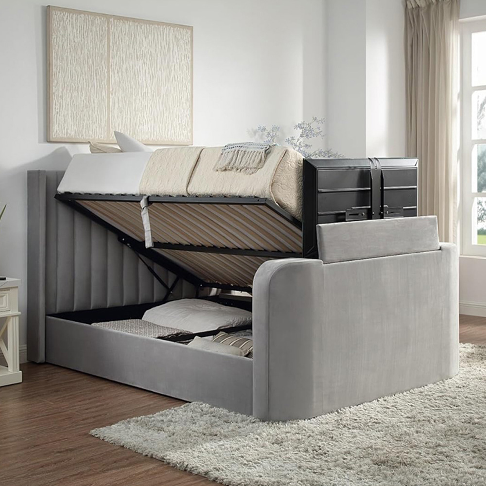 Home Treats King Size Velvet Ottoman TV Bed with Mattress Image 3