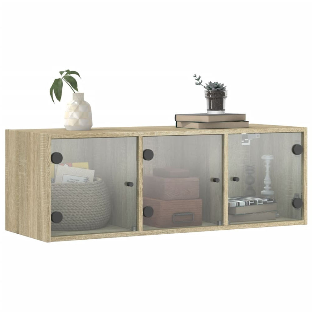 vidaXL 3 Door Sonoma Oak Glass Wall Cabinet Image 4