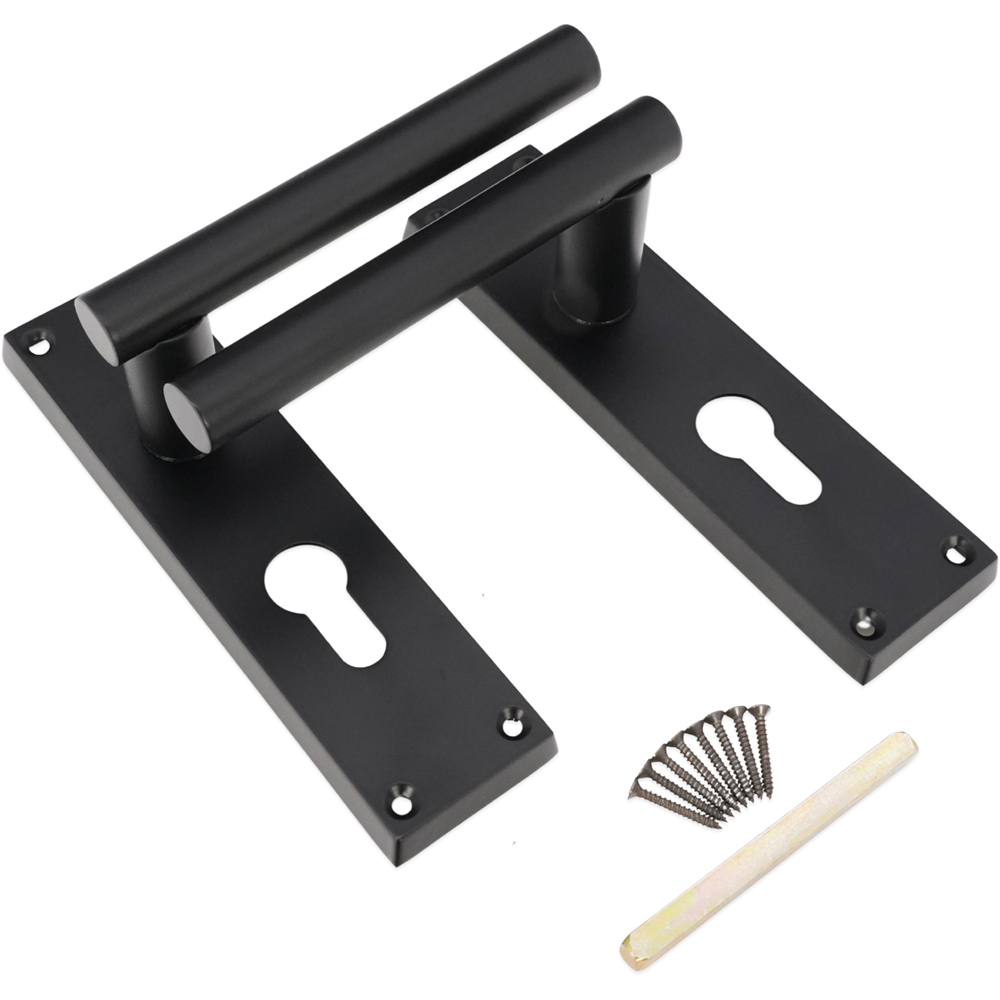 Spira Brass Jura Matt Black Lever on Backplate Door Handle with Euro Keyhole 2 Pack Image 3