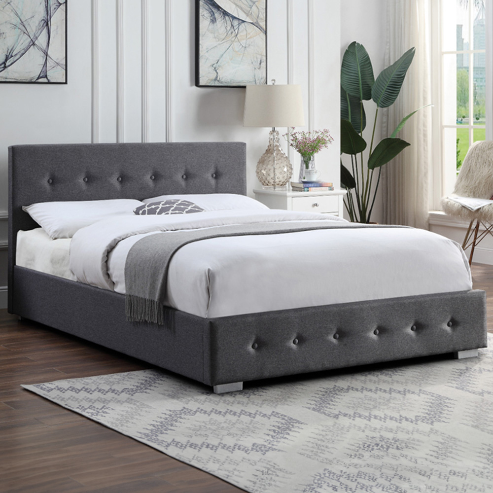 Home Treats Double Dark Grey Ottoman Bed with Mattress Image 1