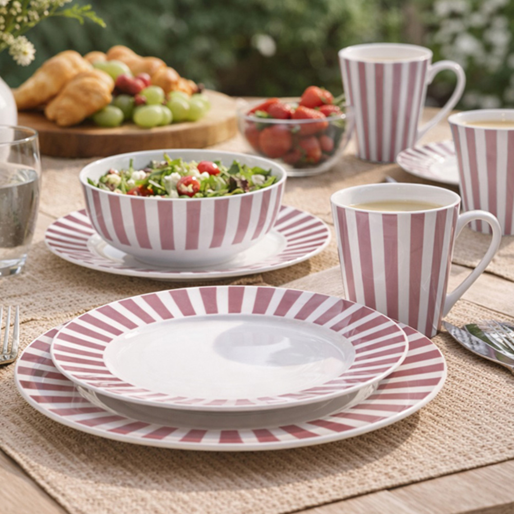 Waterside Pink Stripe 16 Piece Dinner Set Image 2