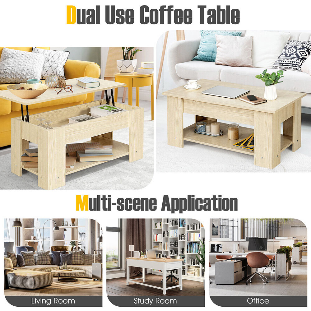 Costway Single Shelf Natural Lift Top Coffee Table Image 7